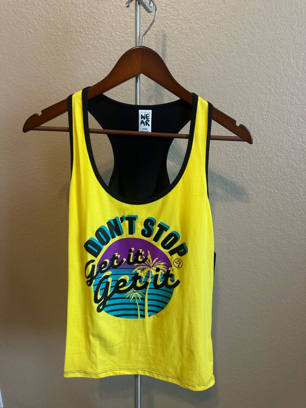 Zumba Fitness Yellow Racerback Tank with Sunset Graphic